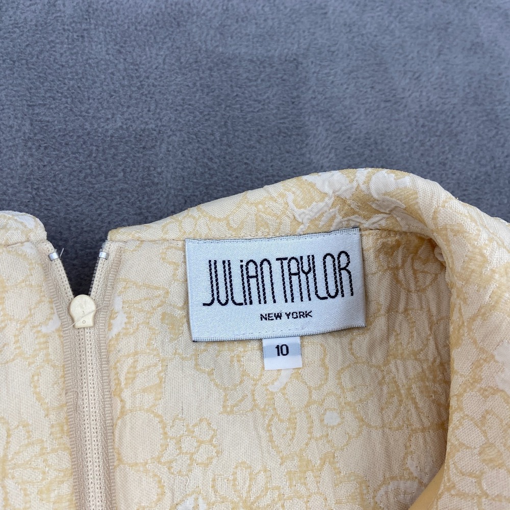Julian Taylor Sheath Dress Womens 10 Pastel Yellow Floral Jacquard Peplum Retro - Picture 2 of 8